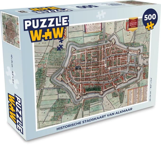 Puzzel Plattegrond - Vintage - Alkmaar - Legpuzzel - Puzzel 500 stukjes - Stadskaart