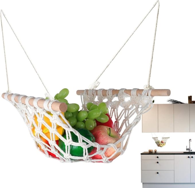 Fruit Hangmat - Macrame Mand - Keuken Opbergen - Handgeweven Ontwerp - 35 cm - Natuurlijk