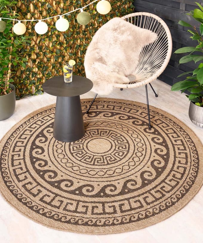 Jute buitenkleed rond - Sunset Shores beige/zwart 120