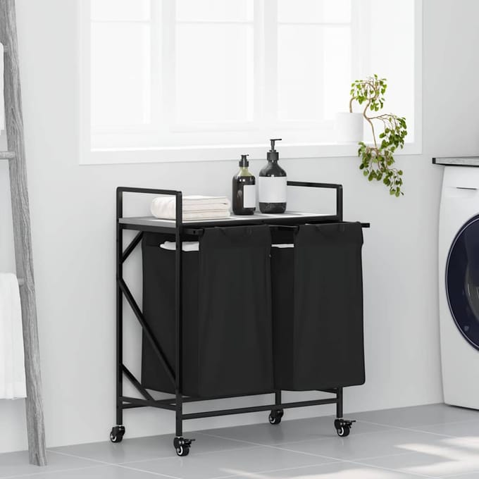 vidaXL - Wasmand - 2 - vakken - met - planken - grijs - sonoma - eiken