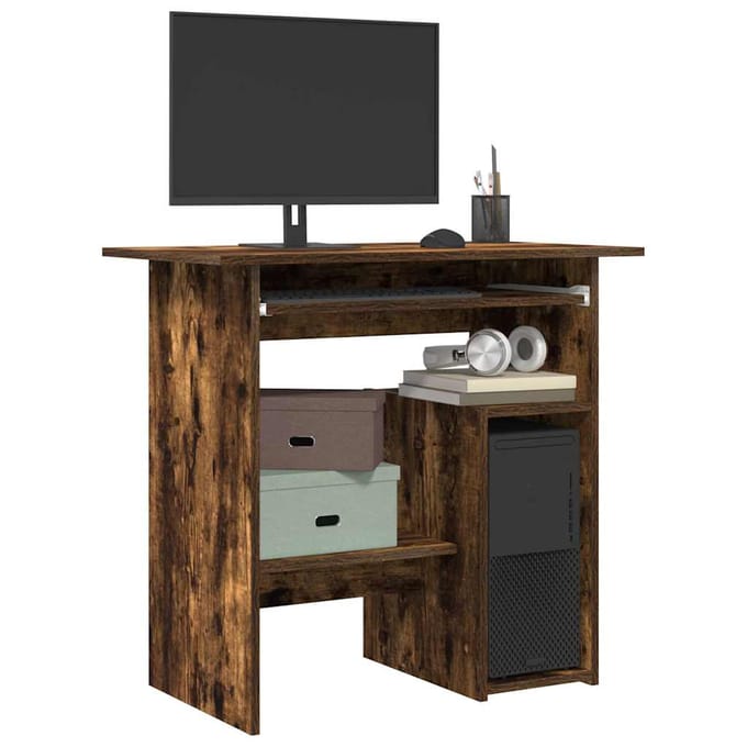 vidaXL - Bureau - 80x45x74 - cm - bewerkt - hout - gerookt - eikenkleurig