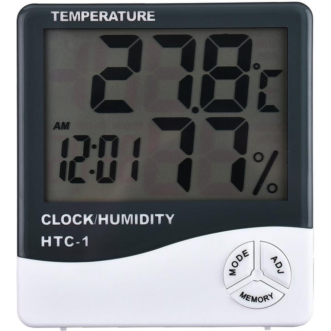 HTC-1 Multifunctionele Digitale Thermometer Vochtigheidsmeter Klok met Groot Scherm Kamer Digitaal black