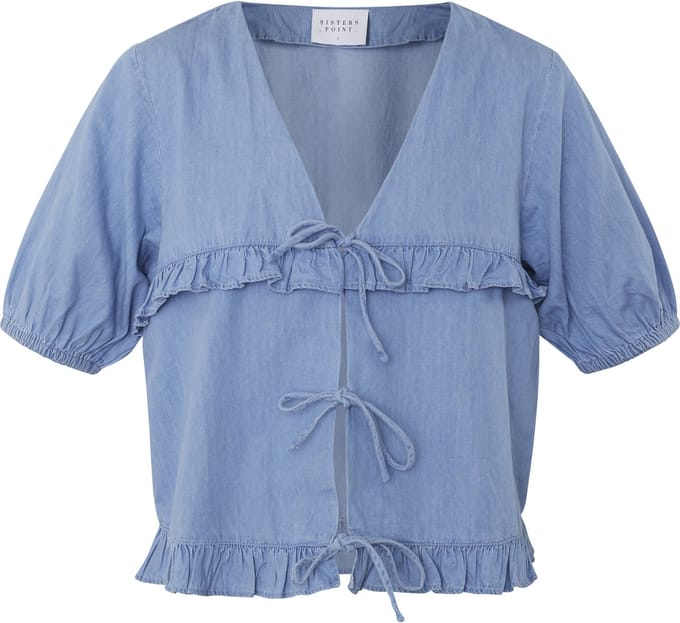 SISTERS POINT Inusa-tie - Dames Blouse - L. blue wash - Maat M