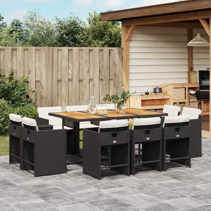 vidaXL - 11-delige - Tuinset - met - kussens - poly - rattan - zwart
