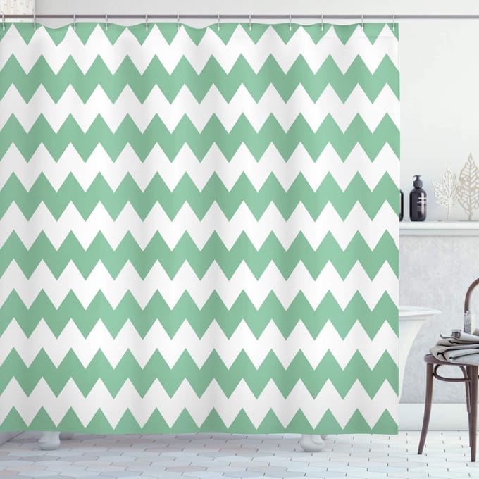 ABAKUHAUS douchegordijn geometrisch – jadegroen-wit 175x220 cm