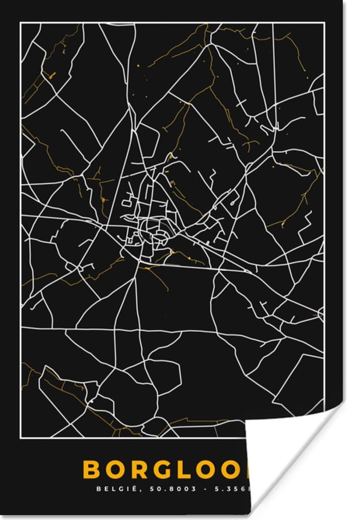 Poster Goud - Borgloon - Stadskaart - Plattegrond - Kaart - 20x30 cm