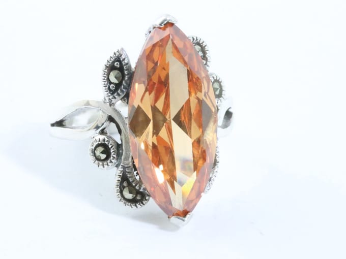 Zware zilveren ring met citrien en marcasiet - maat 18