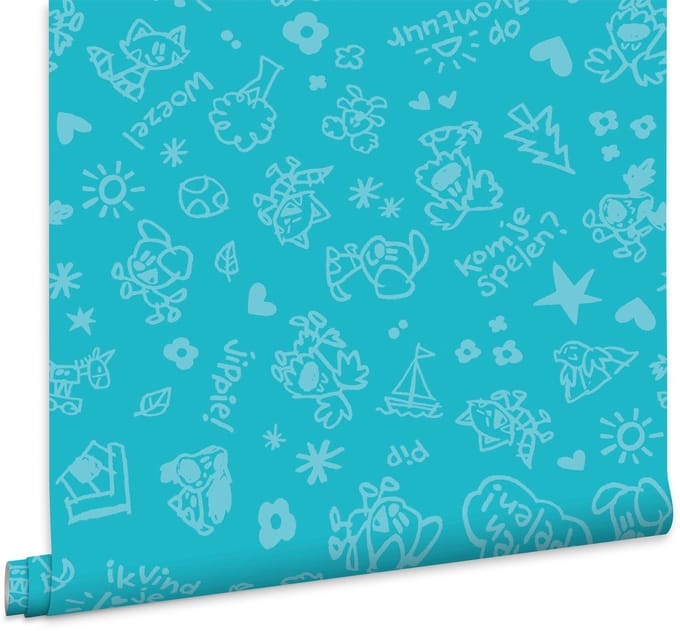 Woezel & Pip - Behang Wonderprent blauw