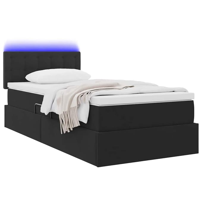 vidaXL - LED - opbergbed - met - matras - Zwart - 90 - x - 190 - cm - Fluweel