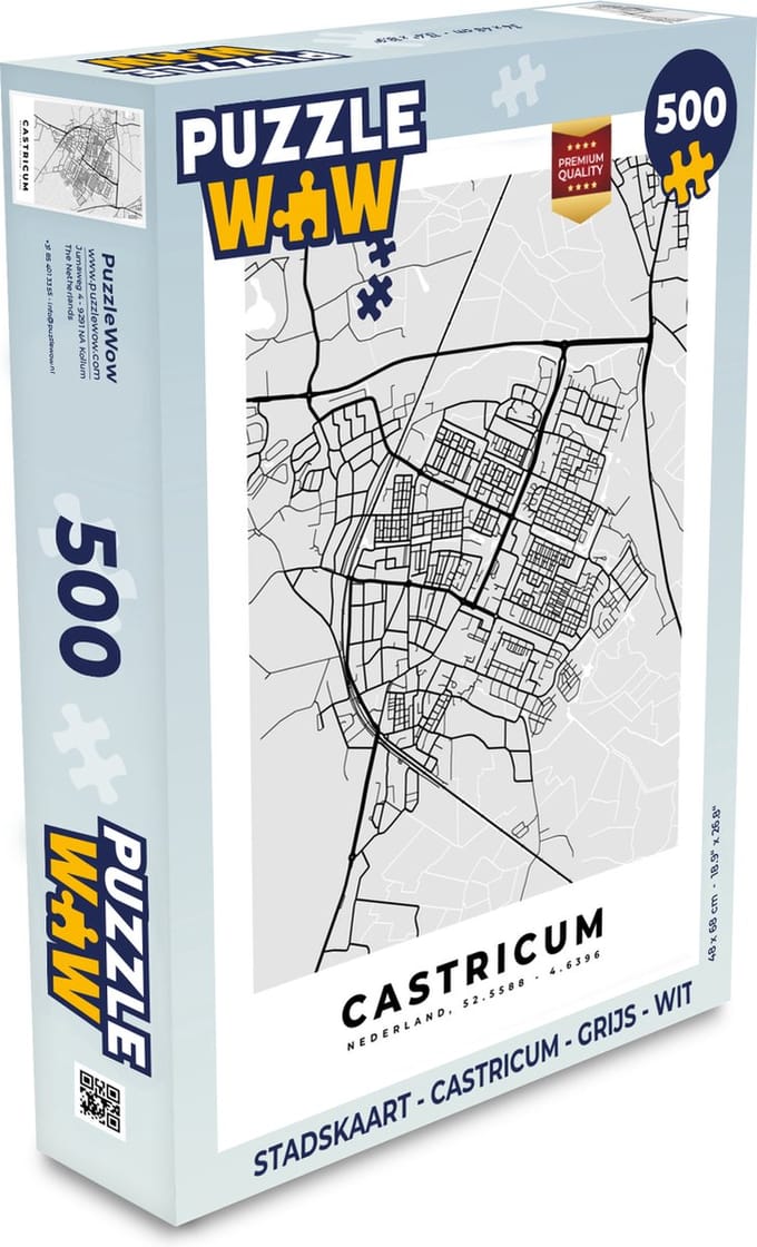 Puzzel Stadskaart - Castricum - Grijs - Wit - Legpuzzel - Puzzel 500 stukjes - Plattegrond