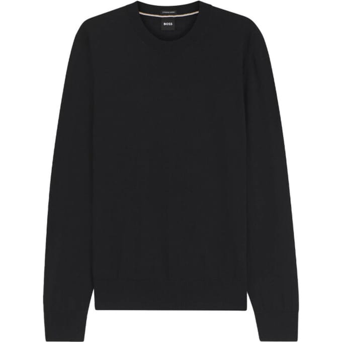 BOSS Leno slim fit trui wol - heren pullover middeldik O-hals - zwart