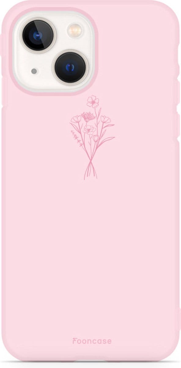 Fooncase Hoesje Geschikt voor iPhone 14 Plus - Shockproof Case - Back Cover / Soft Case - Roze / veldbloemen