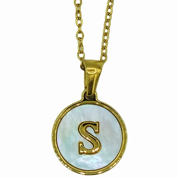 Initiaal Ketting - Letter S in Parelmoer Coin hanger - Premium Staal