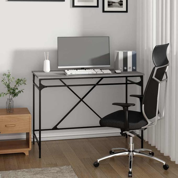 vidaXL - Bureau - 100x50x75 - cm - bewerkt - hout - en - ijzer - grijs - sonoma - eiken