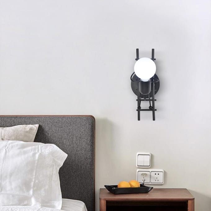Creatieve Humanoïde LED Wandlamp voor Binnen Modern Wandlamp Kunstdecoratie Wandlamp E27 voor Slaapkamer zwart