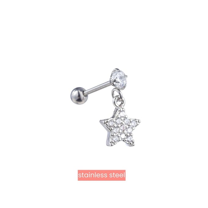 Go Dutch Label Oorknoppen Sterretje witte steen Zilver
