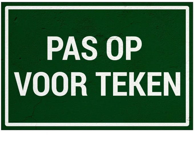 Pas op voor teken tekstbord | Sign Again materiaal | 30 x 20 cm