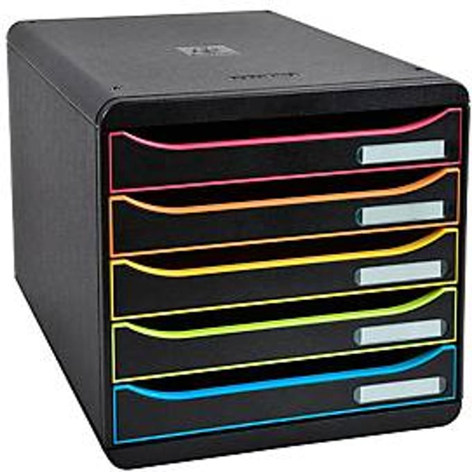 Exacompta Big Box Plus Black Office Zwart, 5 open laden A4/A4+/24x32, geruisloos, veiligheidsstop, stapelbaar