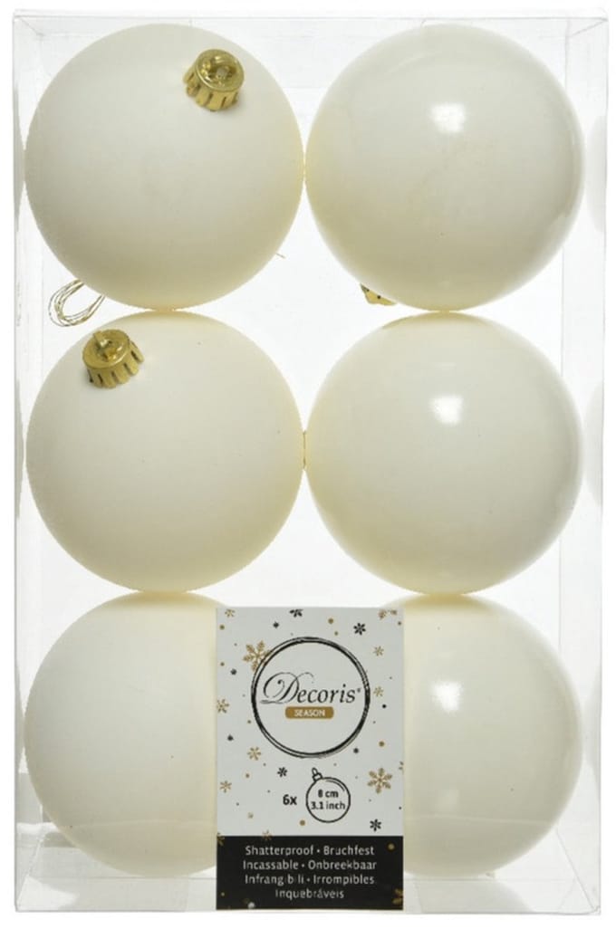Decoris Kerstballen - 24x st - wol wit - 8 cm - kunststof - mat en glans mix - kerstversiering