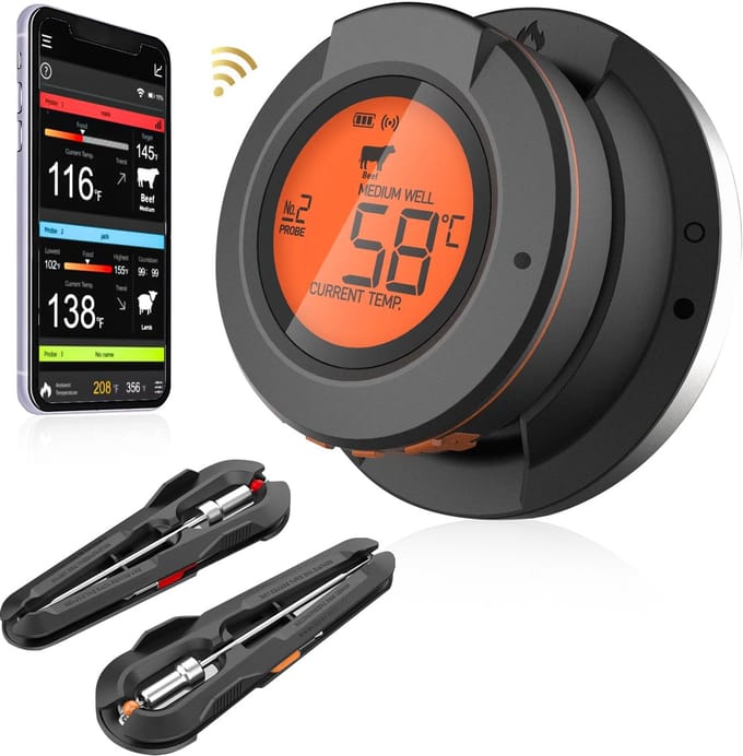 MostEssential AT-02 Vleesthermometer - Smart BBQ Thermometer - Oventhermometer - Inclusief Bluetooth, App & 2 Meetsondes