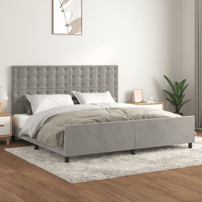 vidaXL - Bedframe - zonder - matras - 200x200 - cm - fluweel - lichtgrijs