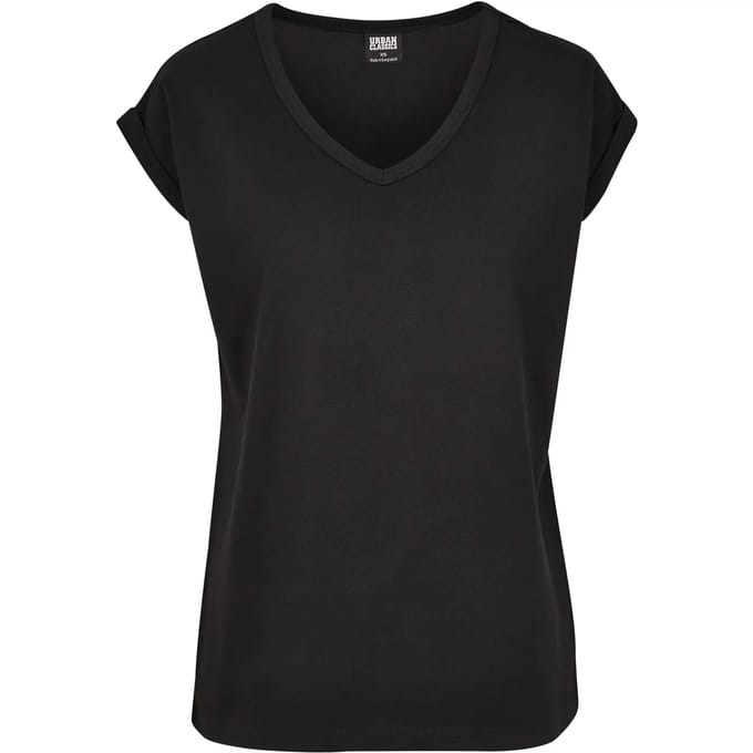 Urban Classics Round V-Neck Extended Shoulder Tee Dames T-shirt - zwart - M