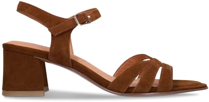No Stress - Dames - Bruine leren sandalen met hak - Maat 36