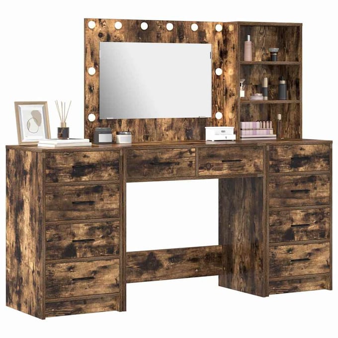 vidaXL - Kaptafel - 3 - st - Rook - Eiken - 78,5 - x - 41 - x - 135 - cm - Bewerkt - hout