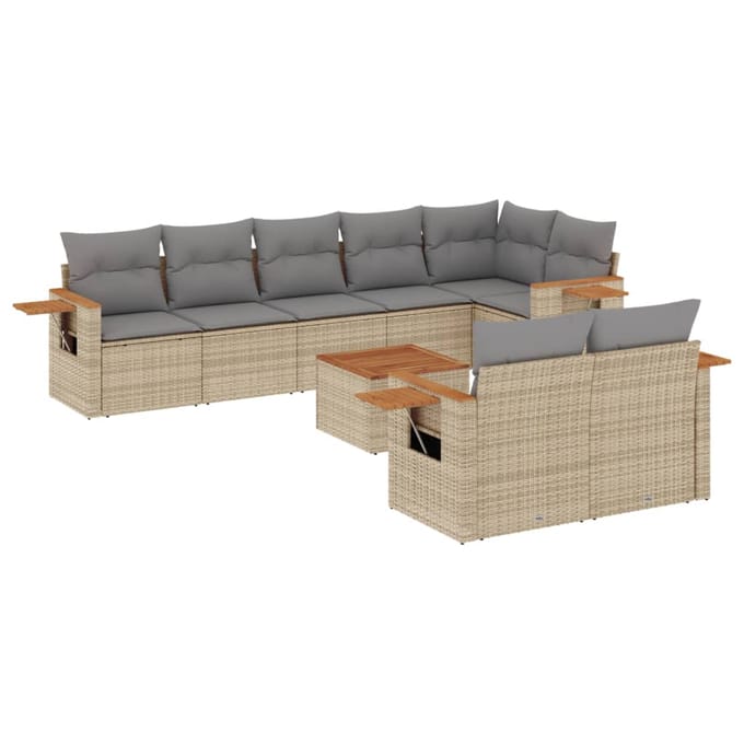 vidaXL - 9-delige - Loungeset - met - kussens - poly - rattan - grijs