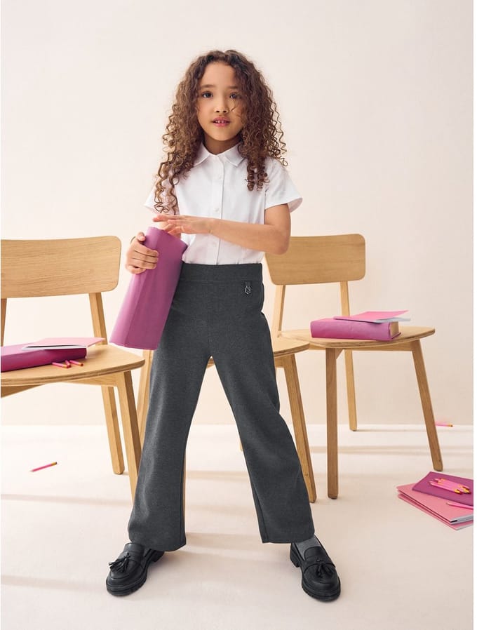 Next - Meisjes - Schoolbroek met hoog aandeel katoen, stretchy, bootcut en elastische tailleband - Grijs