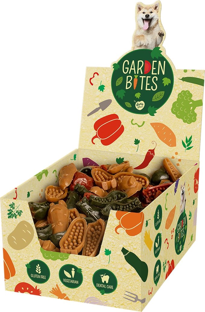 Doos: Garden bites veggie friends 6cm - 15g - 180 stuks