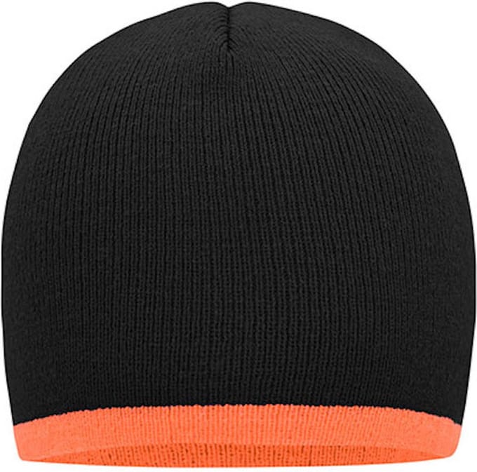 Myrtle Beach 'Contrasting Border Beanie' Zwart/Oranje