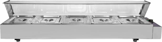 5 pan natte bain marie - rvs - 5x5,5l - met glasafscherming