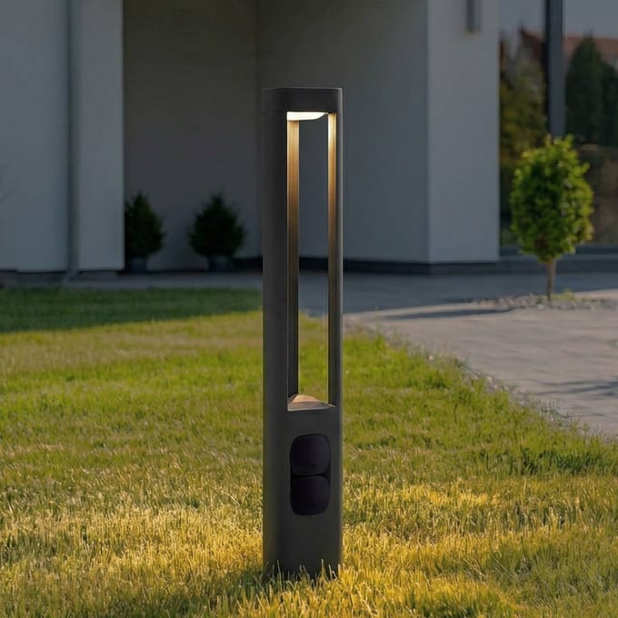 Lucande LED tuinpadverlichting Pirron, hoogte 80 cm, stopcontact, IP54