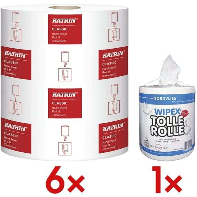 Papieren handdoeken KATRIN Roll M Centrefeed 48191, 2-laags, wit, 6 rollen met elk 500 vellen