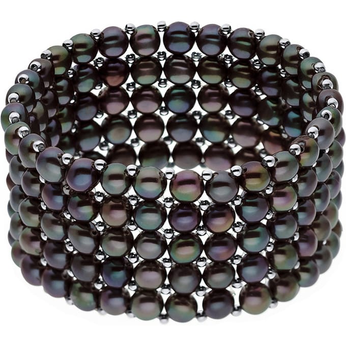 Manchet armband 5 Rijen Black Pearl Zoetwater 925