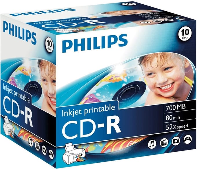 Philips CD-R 700MB 1 exemplaar in jewel case, Inkjet printbaar