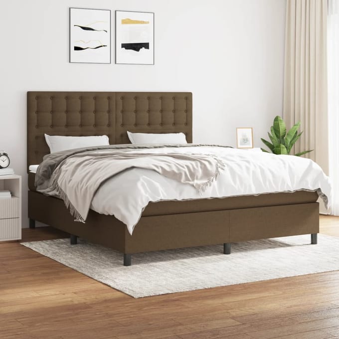 vidaXL - Boxspring - met - matras - stof - donkerbruin - 160x200 - cm