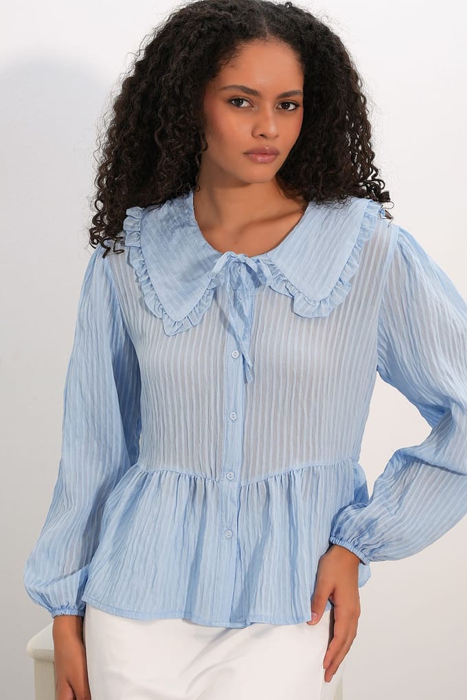 Dames Viscose-mix Blouse Met Baby Kraag