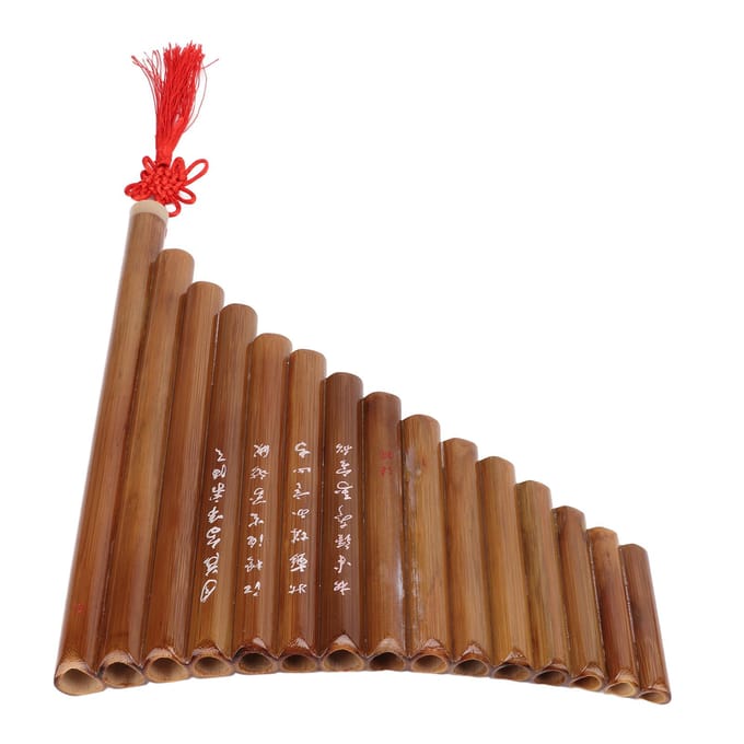 Panfluit van natuurlijk bamboe, 15 pijpen, G-toon panfluit, Chinees traditioneel muziekinstrument brown