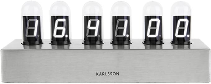 Karlsson Tafelklok Cathode - Geborsteld Staal voet, Wit LED - 28x7,5x11cm - Scandinavisch