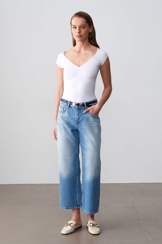 Lage Taille Wijde Capri Jeans