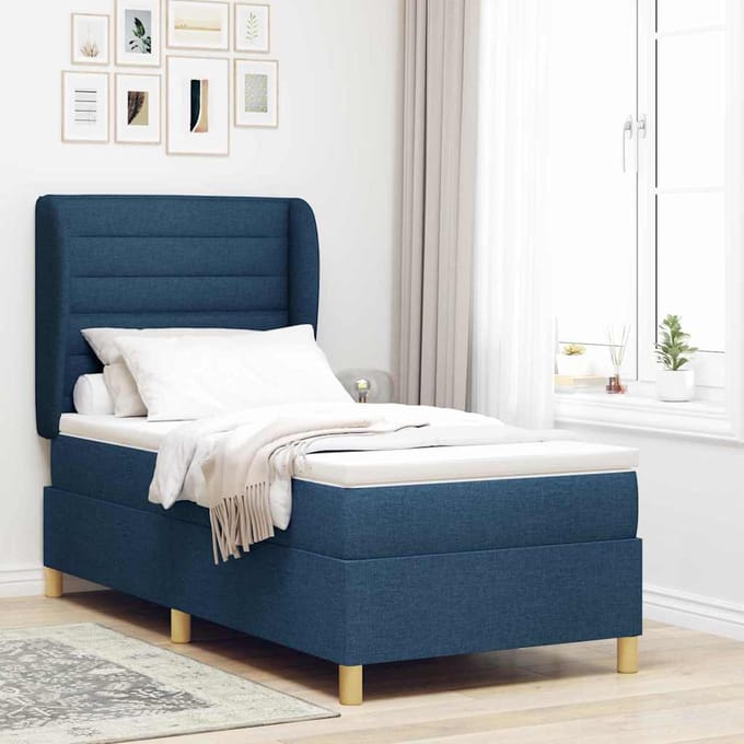 vidaXL - Boxspring - bed - met - matras - met - hoofdeinde - Blauw - 200 - x - 80 - cm - Stof