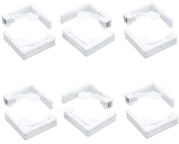 Verstelbare Tafelkleden Clips - Set van 6 Kunststof, Wit - 6 x 6 x 2 cm