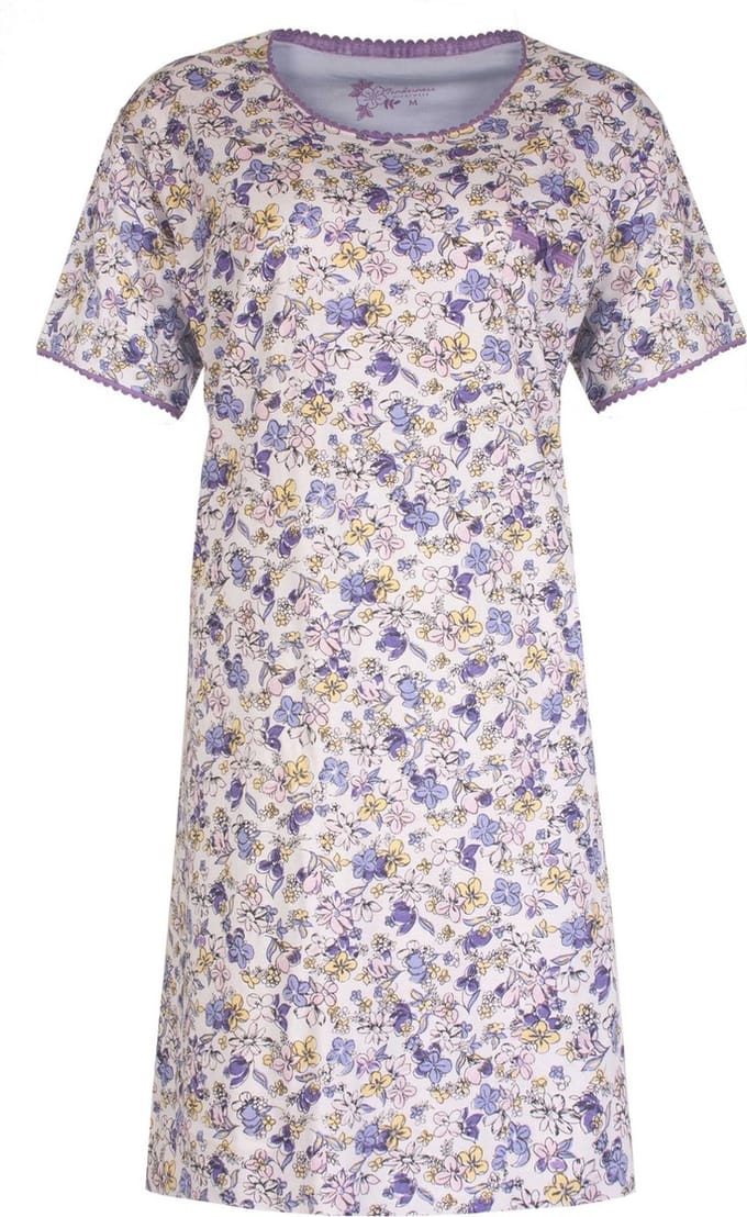 Tenderness Dames Nachthemd - Katoen - Gebloemd - Licht Blauw - Maat S