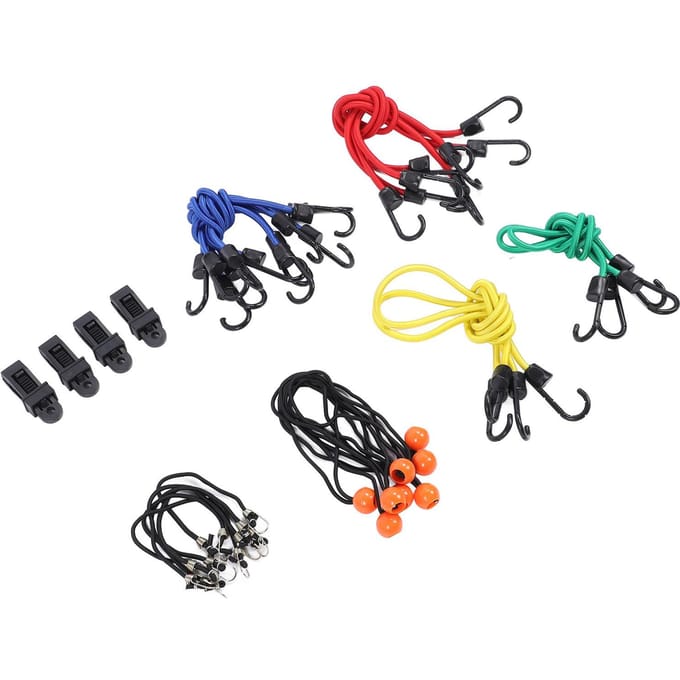Set van 32 stuks Elastische koorden Hoge elasticiteit Zware kwaliteit Rubber Sjorband met haak en bal black