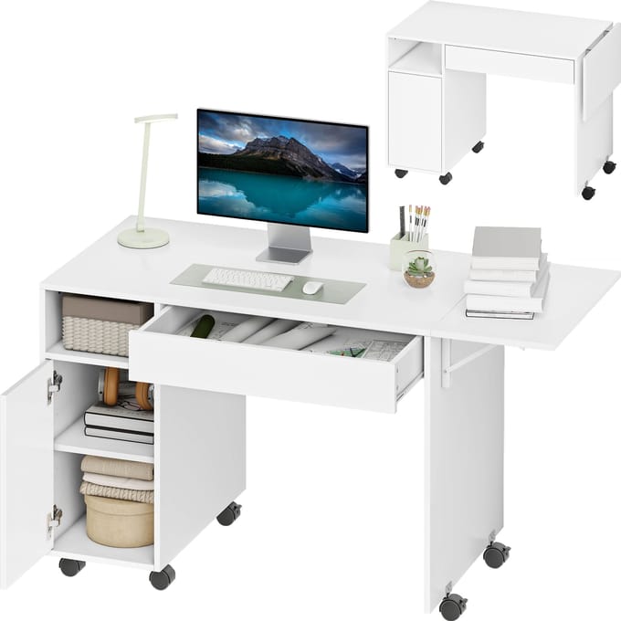 HOMCOM computertafel - bureau - 130L x 58B x 73,2H cm uitgeklapt