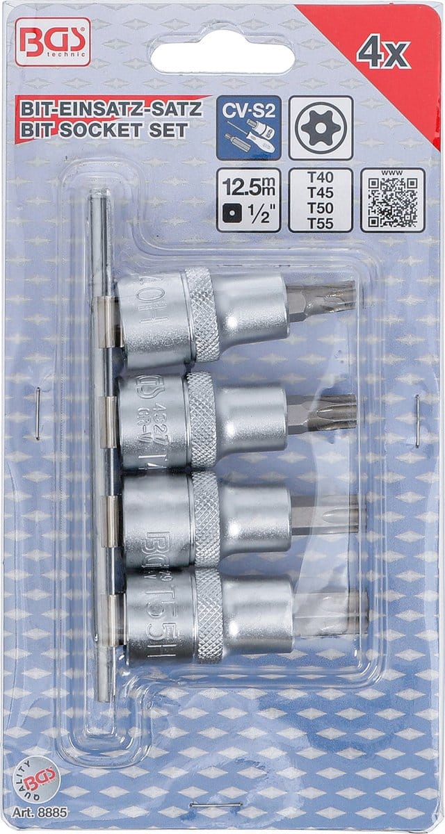 Torx doppenset 1/2" 4 delig (T40 - T55, met boring) BGS 8885
