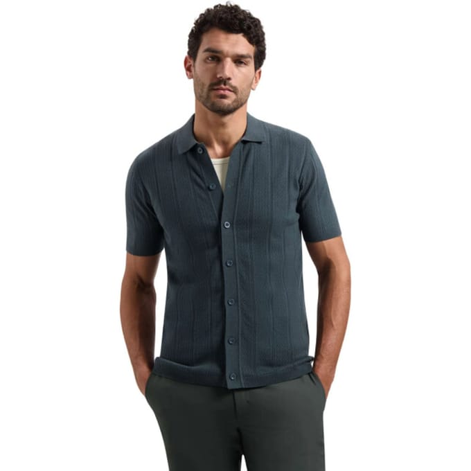 No Excess Pullover Short Sleeve Full Button Polo Dark Steel  L