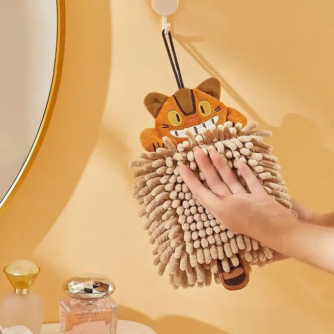 Serviette à main en forme d'animal de dessin animé, pour cuisine, salle de bain, Chenille en microfibre douce, Super absorbante, mouchoir à séchage rapide, serviettes de maison marron